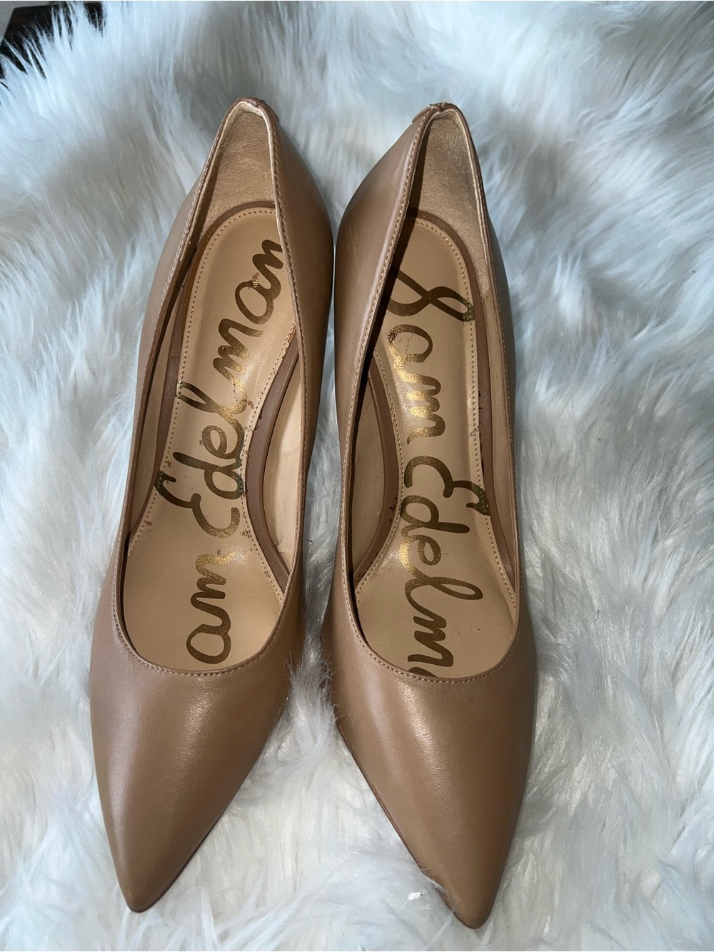 Sam Edelman Tan Pointed-Toe Leather Pumps